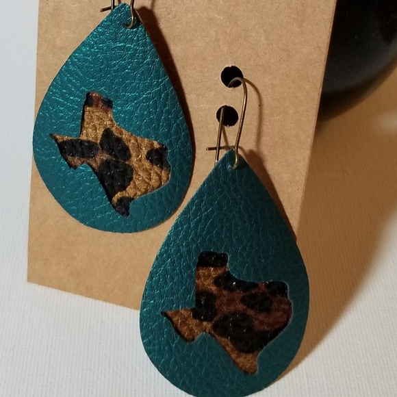 Texas Pleather Drop 2" Earrings Handmade - Picture 1 of 2